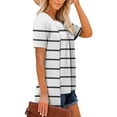 thumbnail image 4 of Fmbrln Womens Summer Short Sleeve T-Shirts Fashion V Neck Stripe Print Tops Casual Loose Long Hem False Two Piece Tees, 4 of 5
