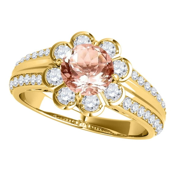 Mauli Jewels Engagement Rings for Women 1.25 Carat Halo Morganite And Diamond Engagement Ring 4 prong 14k Yellow Gold