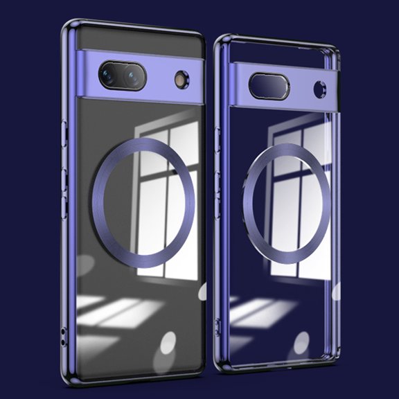 Clear Magnetic for Google Pixel 7A Case with Lens Protection, Compatible with Magsafe, Military-Grade Protection, Yellowing Resistant, Scratch-Resistant Back, Shockproof Slim Phone Case,Purple