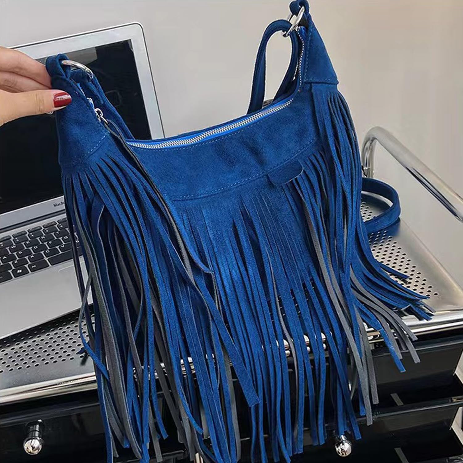 Women Fashion Fringe Purse Crossbody Bags Vegan Suede Hippie Tassel Hobo Shoulder Bag Vintage Handbags