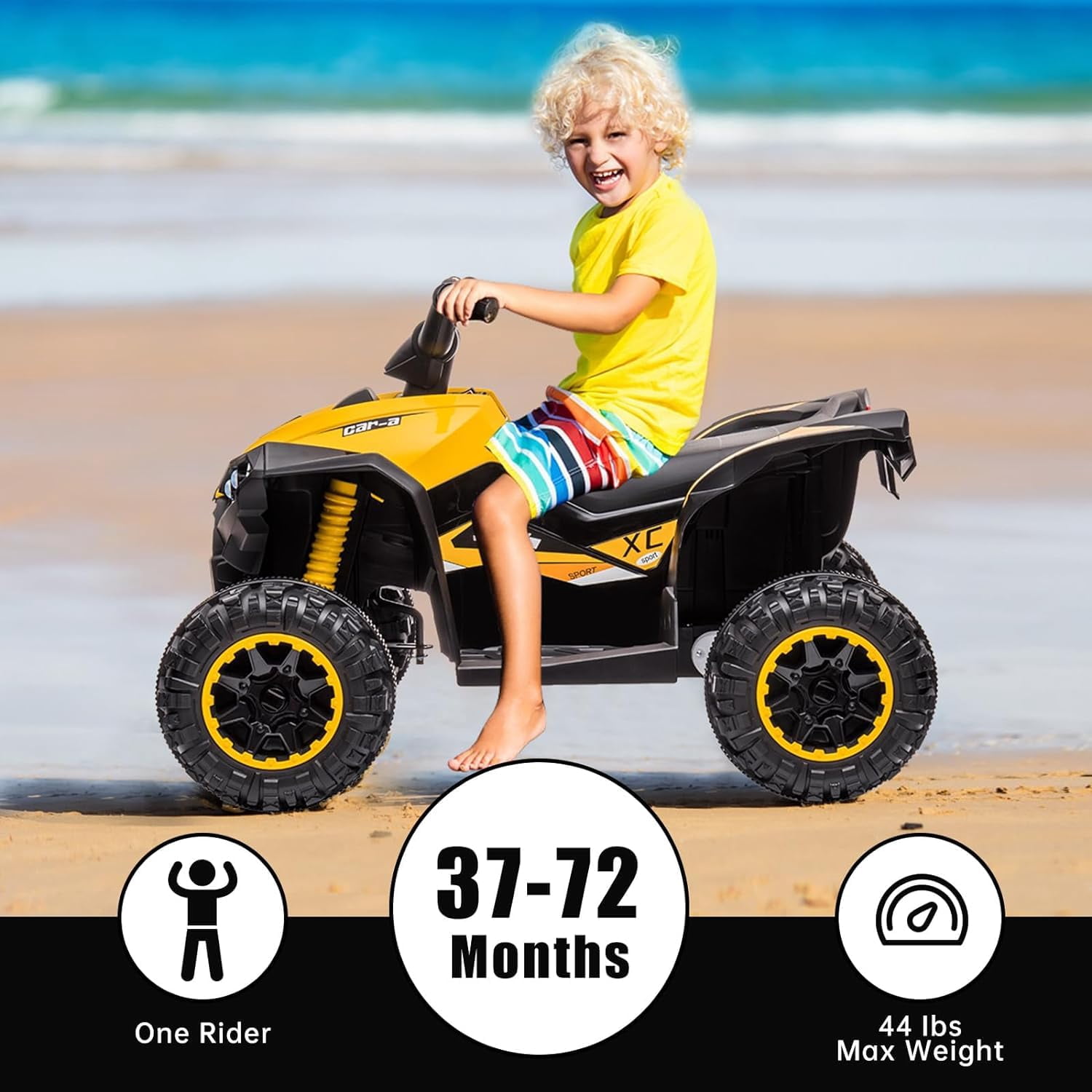 Riedhoff 12V Kids Ride-On ATV, Battery-Powered, LED Lights,High/Low Speed,USB,Treaded Tires,Yellow