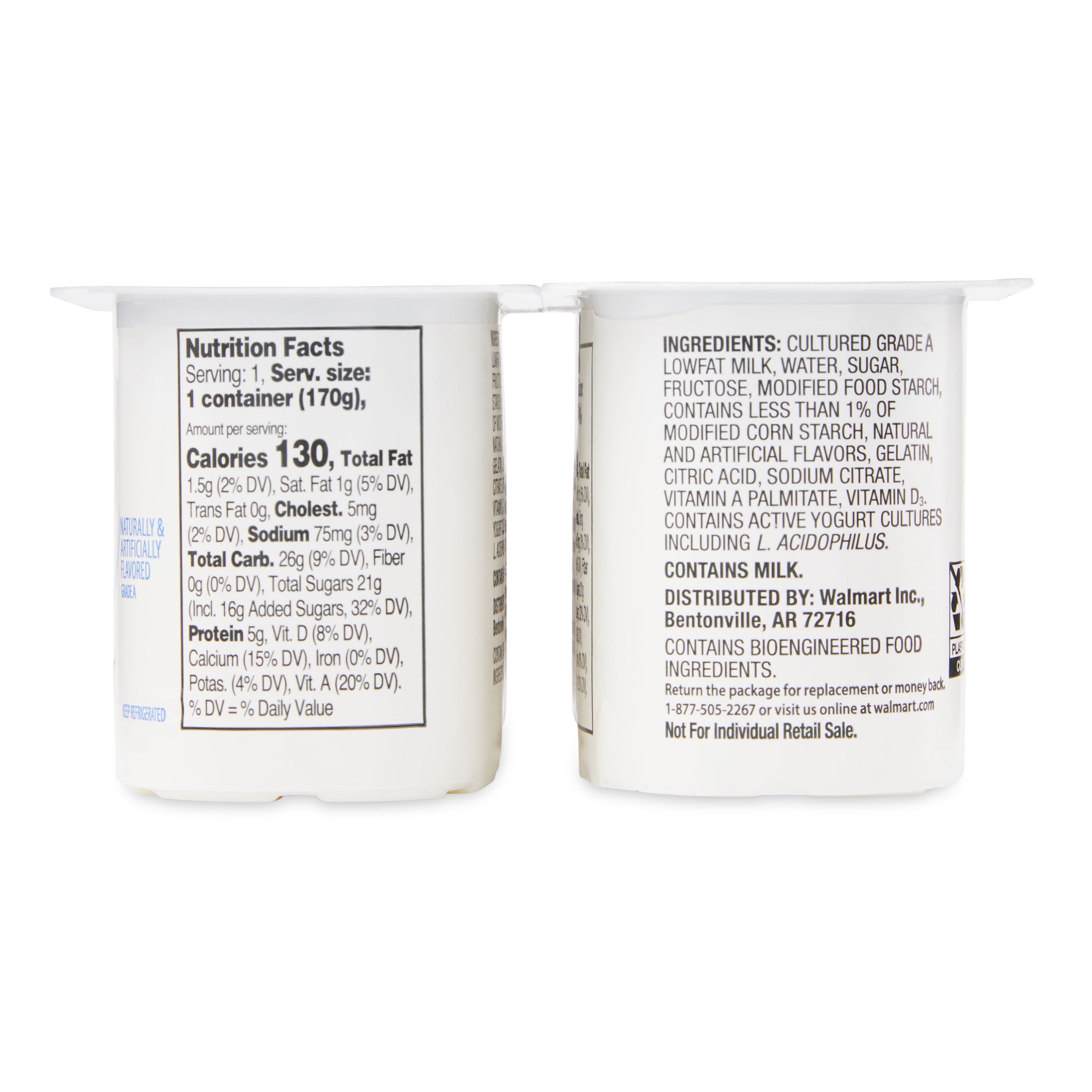 Great Value Original Vanilla Low-fat Yogurt, 6 oz Cups, 4 Count