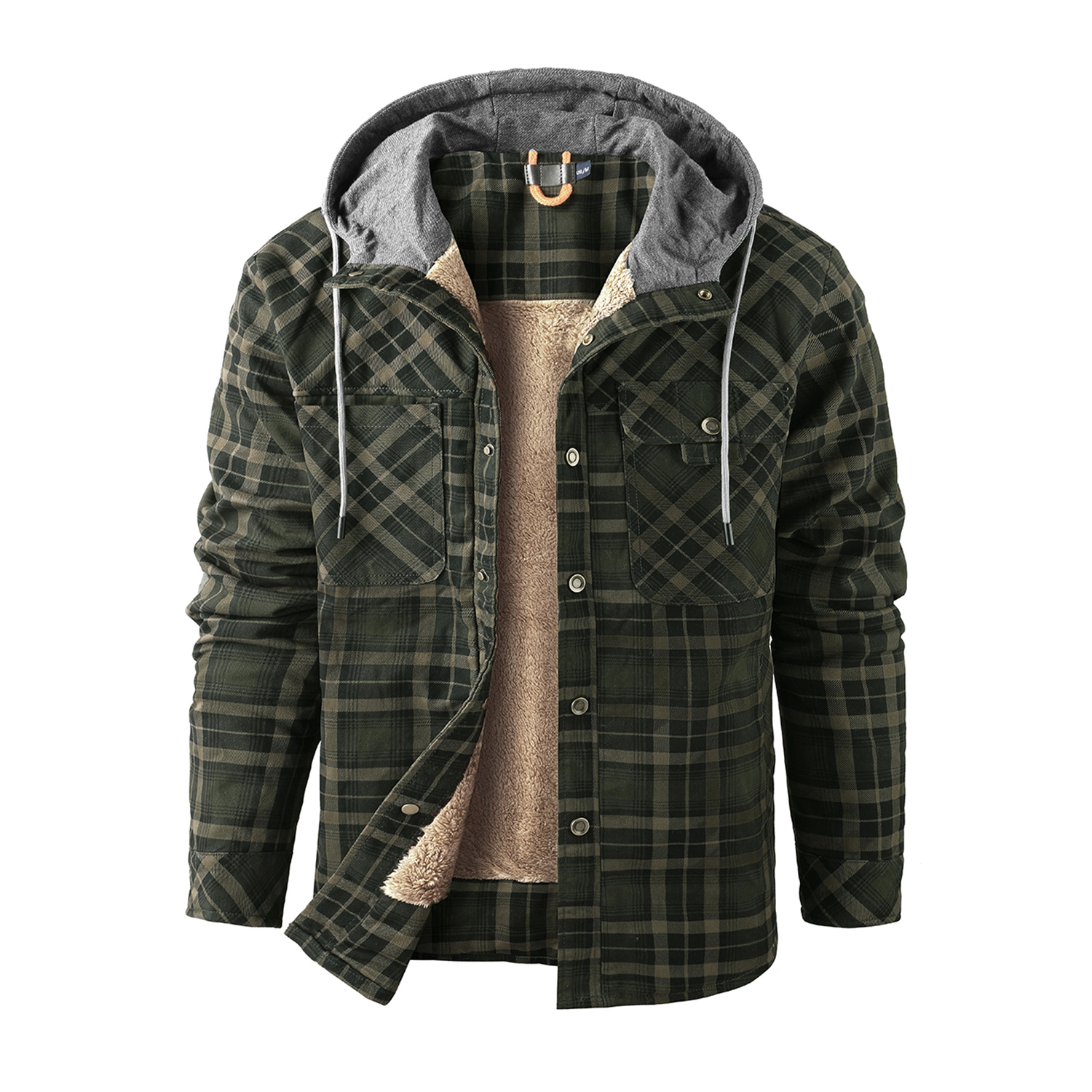 Fexilor Men's Flannel Shirt Jacket with Hood Long Sleeve Fleece Coat,Size S