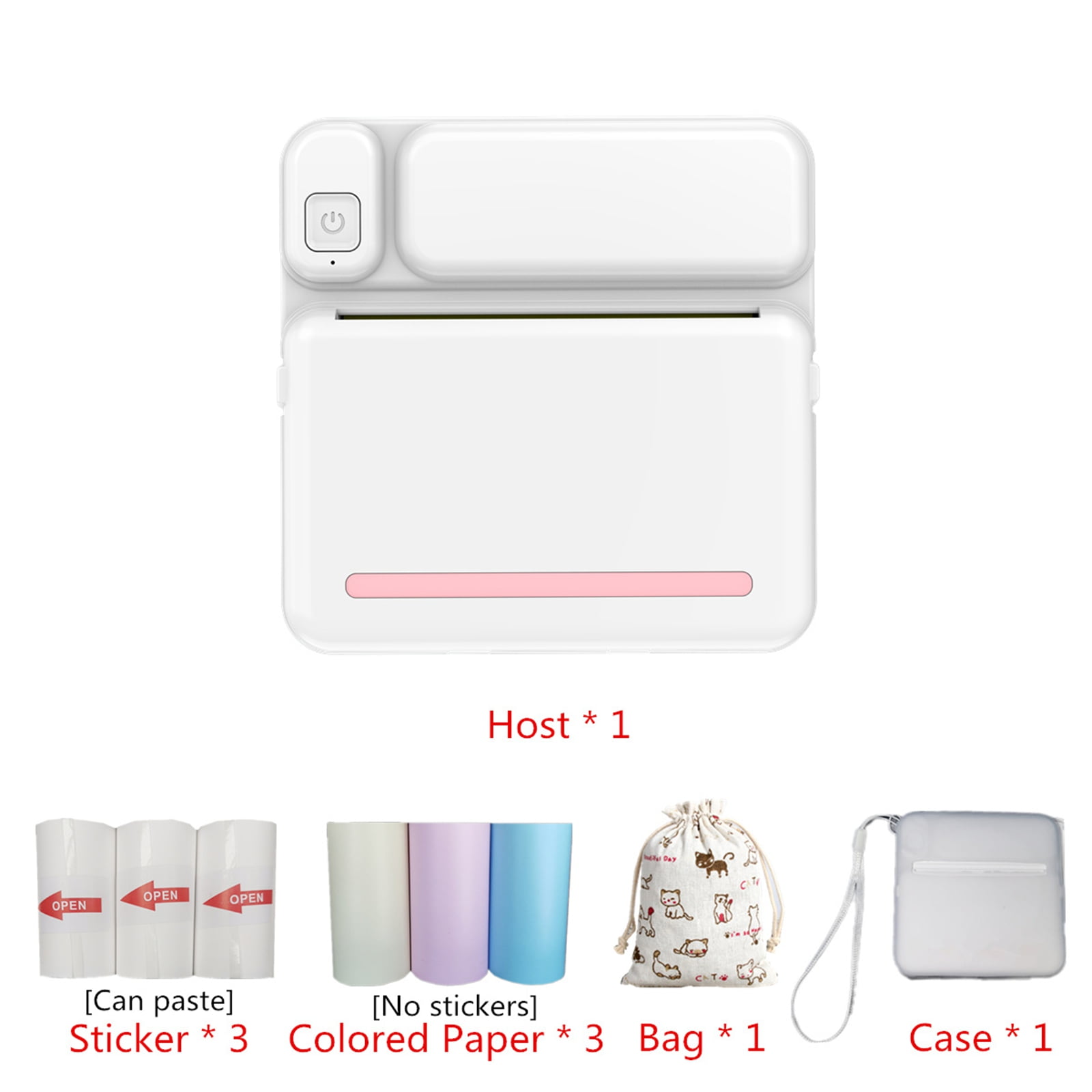 Djiypn Mini Photo Printer - Portable Pocket Sticker Printers for Phone Thermal Printer with 6 White Rolls Thermal Paper for Photo, Memo, Journal - Pink