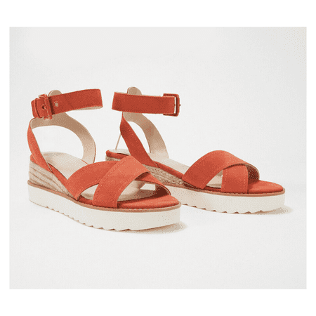 Marc Fisher Suede Cross Strap Wedges- Jovana Orange 8 M