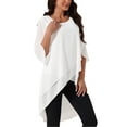 thumbnail image 4 of INSPIRE CHIC Women's Round Neck 3/4 Ruffle Split Sleeve High Low Asymmetrical Chiffon Tunic Blouse White S, 4 of 5