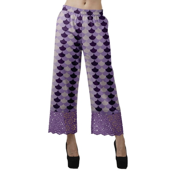 Moomaya Printed Elastic Waist Wide Leg Lace Palazzo Pants With Lace Casual Cotton Bottoms