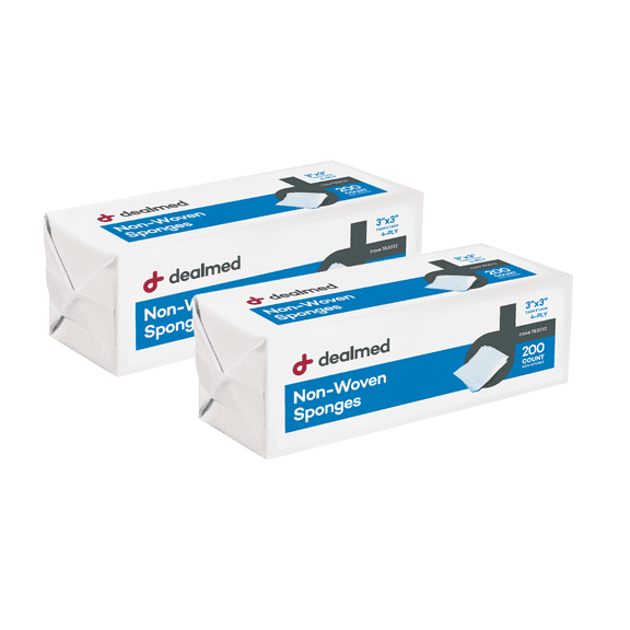 Dealmed Non-Woven Gauze Sponges 3" x 3" (400 Count) 4 Ply, Non-Sterile Absorbent Dental Gauze Wound Care Product for First Aid Kit/Medical Facilities