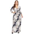 thumbnail image 1 of Vestido largo de talla grande para mujer Cuello en V Manga tres cuartos Vendaje Vestido largo elegan Abanopi Vestido, 1 of 7