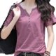 thumbnail image 5 of Gibobby Camisas mexicanas con cuello en V para mujer Camiseta suelta informal con cuello en V para mujer, blusa manga corta con estampado(Morado,M), 5 of 5