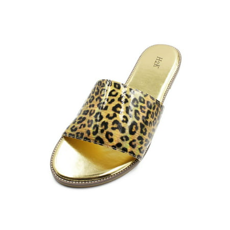 LAVRA Womens Glitter Bling Fancy Slide Flat Low Wedge Sandals Shoes