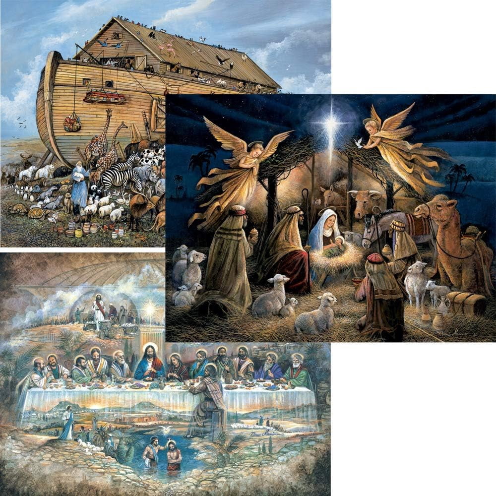 3-Pack 500 Piece Religious Jigsaw Puzzles – Noah’s Ark, Last Supper, Manger