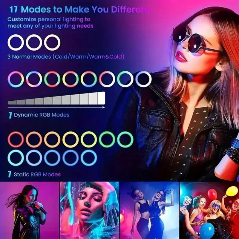 12" RGB Ring Light Kit w/ 63" Extendable Tripod & 2 Phone Holders - Perfect for TikTok, YouTube & Live Streaming, 360° Adjustable Lighting for Makeup, Vlogging & Selfies, Dimmable LED with 15 Color M