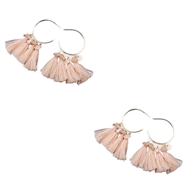 Qarigey Pendientes de araña estilo bohemio Retro bohemio abanico borla oreja colgante aro pendiente para playa mujeres niñas boda par rosa Rosado 2piezas Qarigey CBP455349