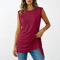 thumbnail image 2 of Kukoosong Women's Tunic Tank Tops, Side Ruched Irregular Hem Loose Fit Camisole Tops, Soft Stretchy Long Vest Shirts for Beach, Summer Casual Round Neck Sleeveless Tanks, 2 of 7