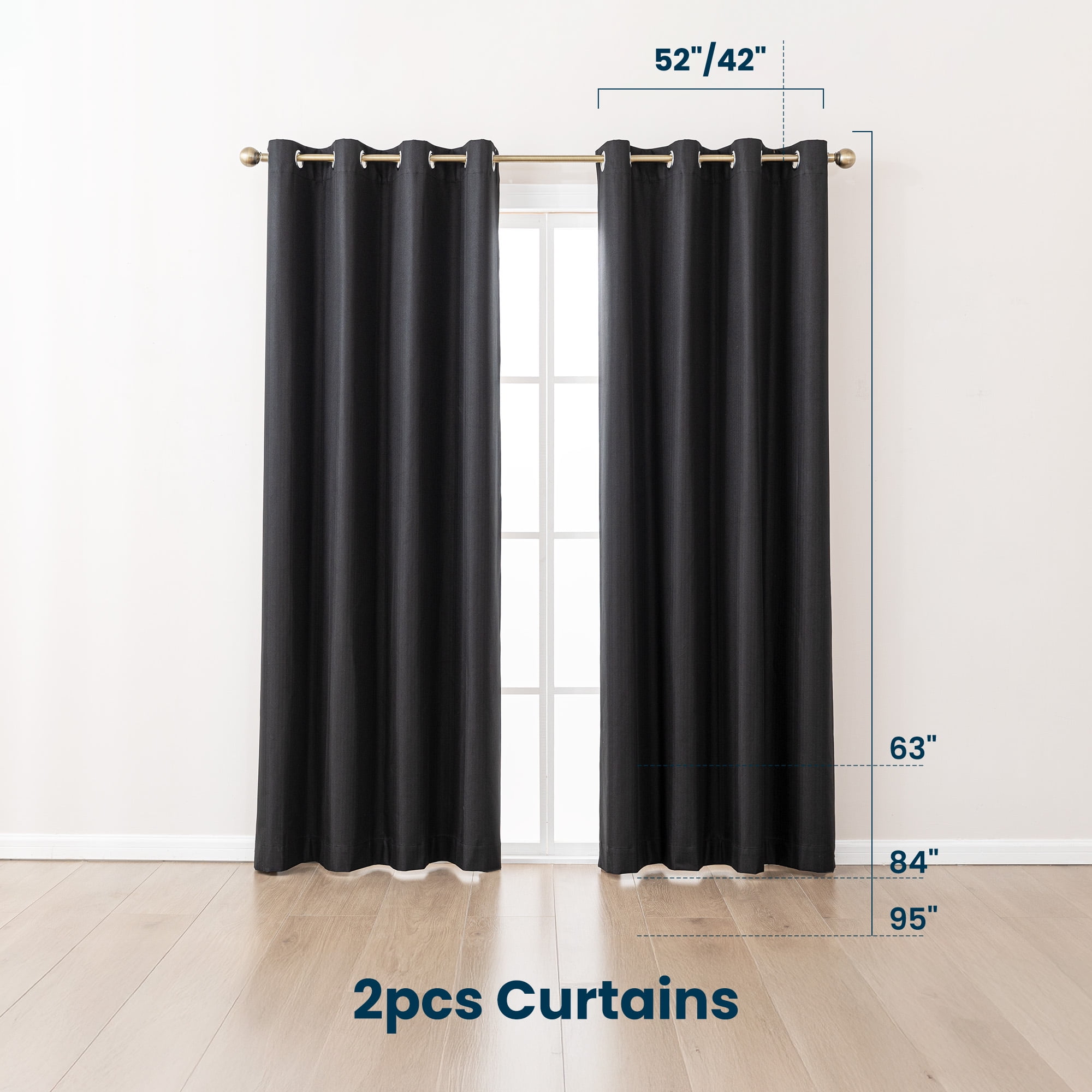 Sleep Zone Solid Herringbone Blackout Curtains Pack of 2, Drapes for Living Room, 52" x 84" Black