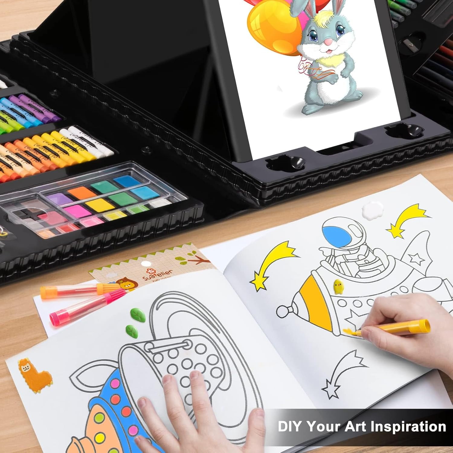 Art Supplies, 272 Pack Art Set Drawing Kit  Artist, Deluxe Gift Art Box with Trifold Easel (Black)