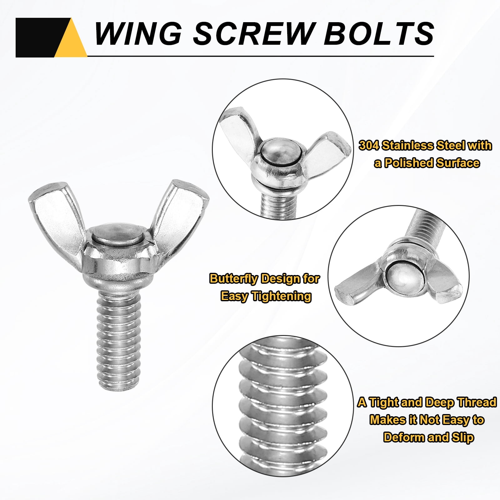 Uxcell 20 Pack 1/4-20" x 5/8" Wing Butterfly Screw Bolts, 304 Stainless Steel Machine Fastener, Thumb Hand Screws for Electronic Equipment, Silver Tone