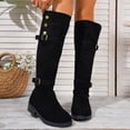 thumbnail image 5 of Black Knee High Fall Boots Women Suede Buckle Strap Chunky Low Heel Winter Tall Motorcycle Riding Booties, 5 of 9