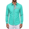 thumbnail image 4 of Daiosportswear Men's Casual Long Sleeve Dress Shirts Business Slim Fit Beach Yoga Shirt Button-Down Collar Blouse with Pockets Green M, 4 of 6