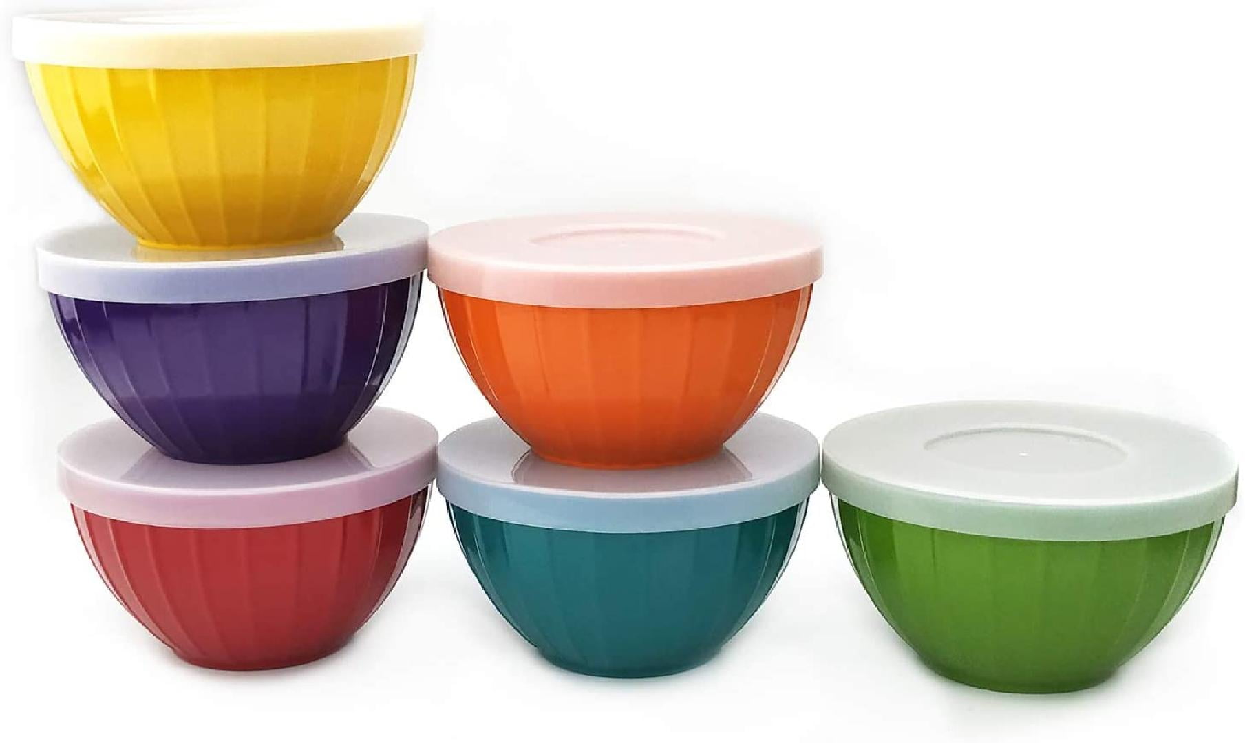 Melamine Fluted Bowls Set with Lids 6pcs 15 oz Cereal/Prep Bowls, 6