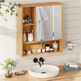 thumbnail image 3 of LUVODI Bathroom Mirror Cabinet Medicine Cabinet Wall Mounted Cupboard 1 Door Right Open Bamboo Frame, 3 of 13
