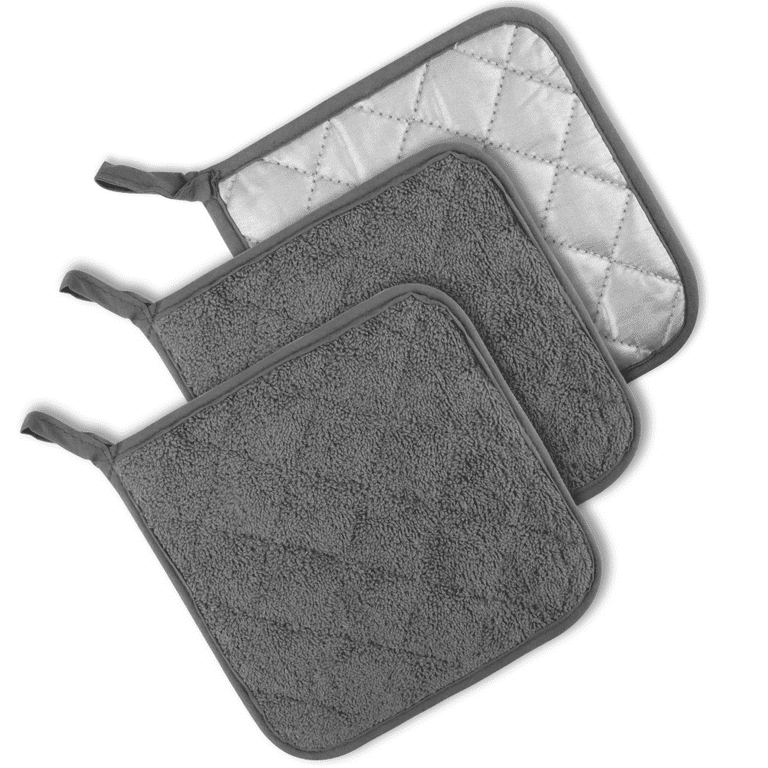 SUGARDAY Kitchen Pot Holders Sets Heat Resistant Pot Holder Cotton Oven Hot  Pads for Cooking Baking Set of 3 7x7 Gray