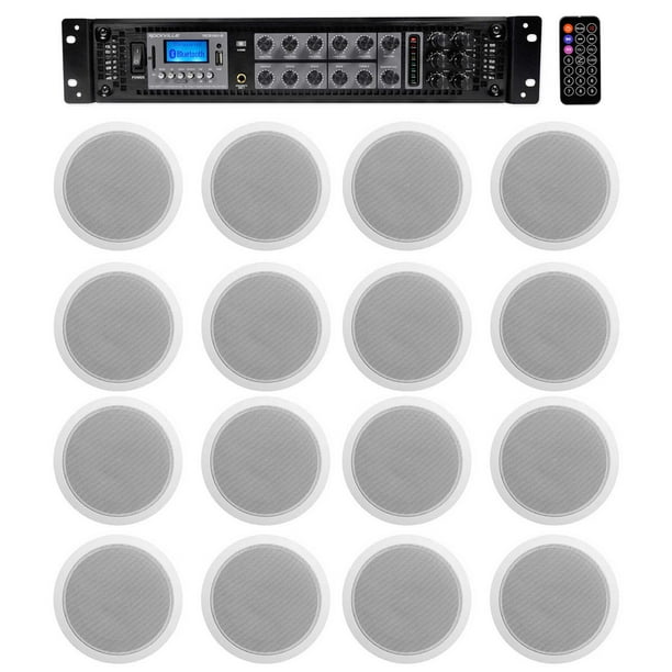 Rockville 6Zone Amp+16 White 6" Ceiling Speakers for Restaurant/Bar