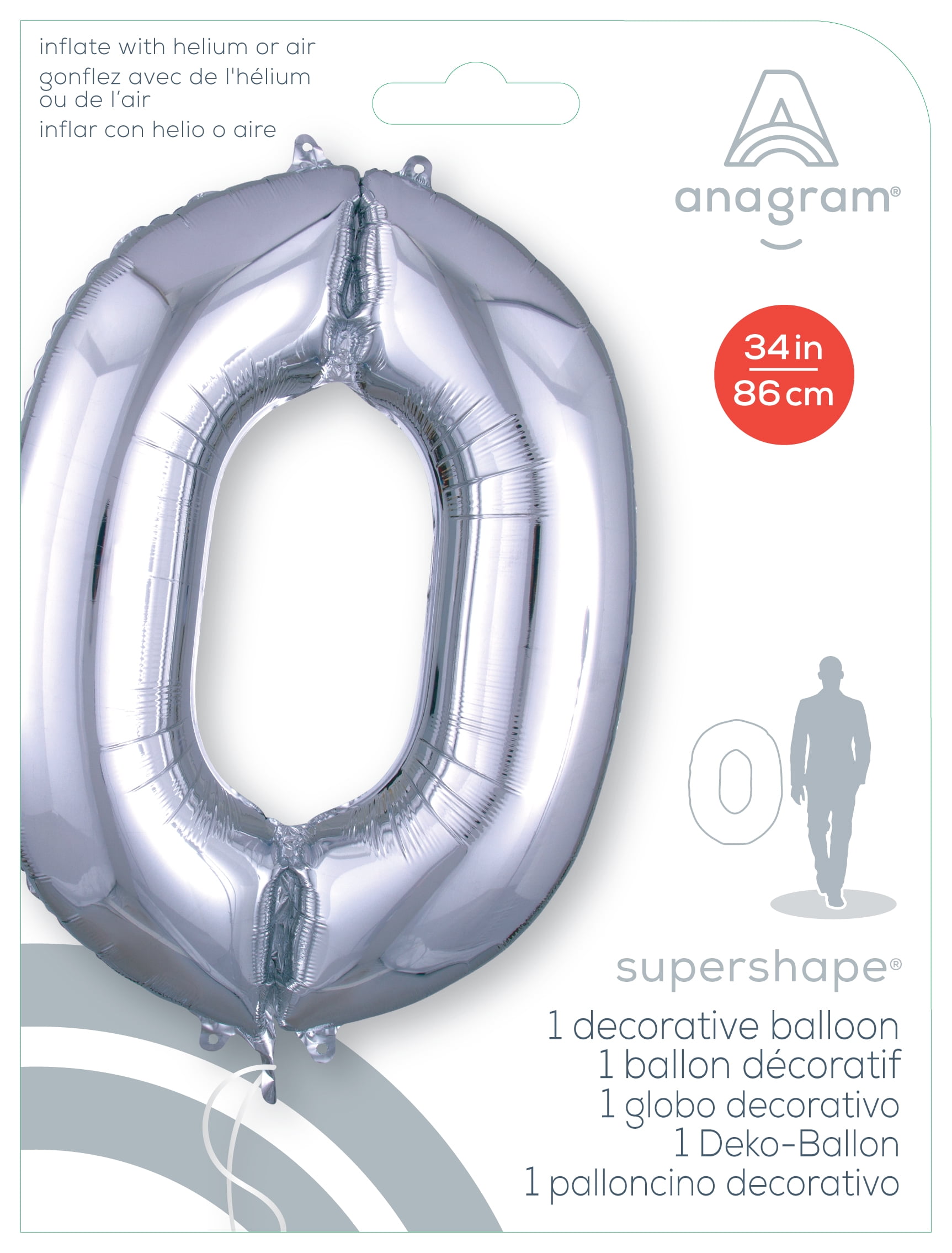Anagram Foil Number 0 Balloon, 34in, Silver
