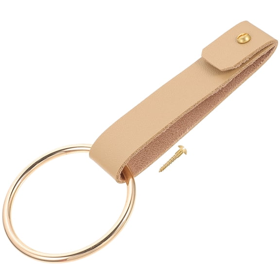 GOOHOCHY Durable Leather and Brass Towel Ring for Home Use Khaki Color Simple Design Easy to Install