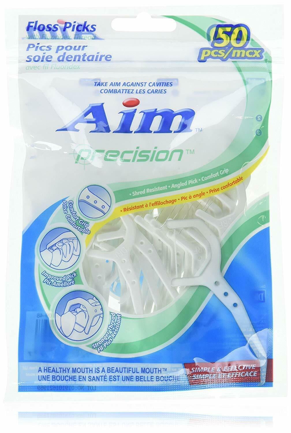 Aim Precision Floss Picks with Fluoridex Thread 50 ct Comfort Grip