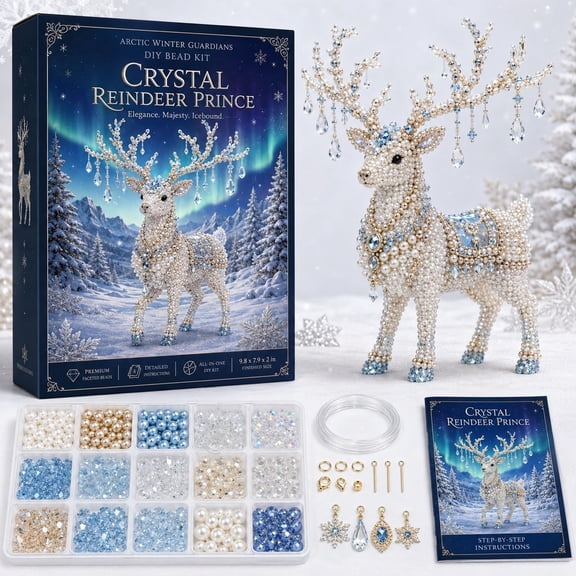 2026 New 3D Beaded Animal Kit, Ice Themed Mythical Creature Bead Craft, Ideal Gift for Fantasy Fans and Beading Hobbyists Adults Teens (Snow Deer)