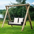 thumbnail image 3 of Costway 2-Person Patio Rattan Hanging Porch Swing Bench Chair Cushion Beige, 3 of 10
