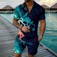 thumbnail image 2 of Vedolay Short Sets Men's Summer Shirt & Shorts Set Two Piece Casual Sports Outfits,Green A, 2 of 3