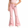thumbnail image 3 of Trendfront Girls Flared Pants California Letter Print Button Waist Belt Loops Casual Bell Bottom Trousers, 3 of 5