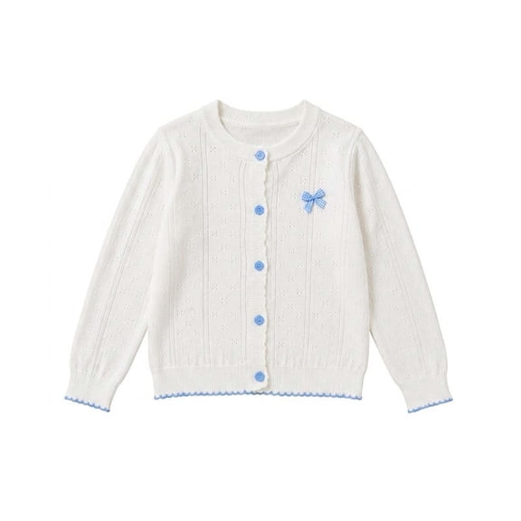 Spazoro Toddler Girls Cardigan Sweaters, Long Sleeve Bowknot Thin Knitted Cotton Casual Tops for Fall Winter Daily Wear White Size 4-5 T