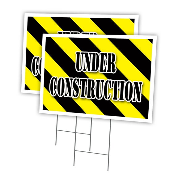 UNDER CONSTRUCTION 2 Pack Of 18" x 24" Yard Sign & Stake outdoor plastic window | Advertise Your Business | Stake Included Image On Front Only | Made in The USA