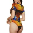 thumbnail image 3 of Easygdp Colorful Rooster Women'S Waist-Cinching Short-Sleeved Onesie, Olastic Onesiet,Snaps At Bottom,Easy To Put On And Take Off - Large, 3 of 9