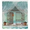 thumbnail image 3 of Ambesonne Retro Shower Curtain, Old Door and Curtain Print, 69"Wx84"L, Teal Brown White, 3 of 3