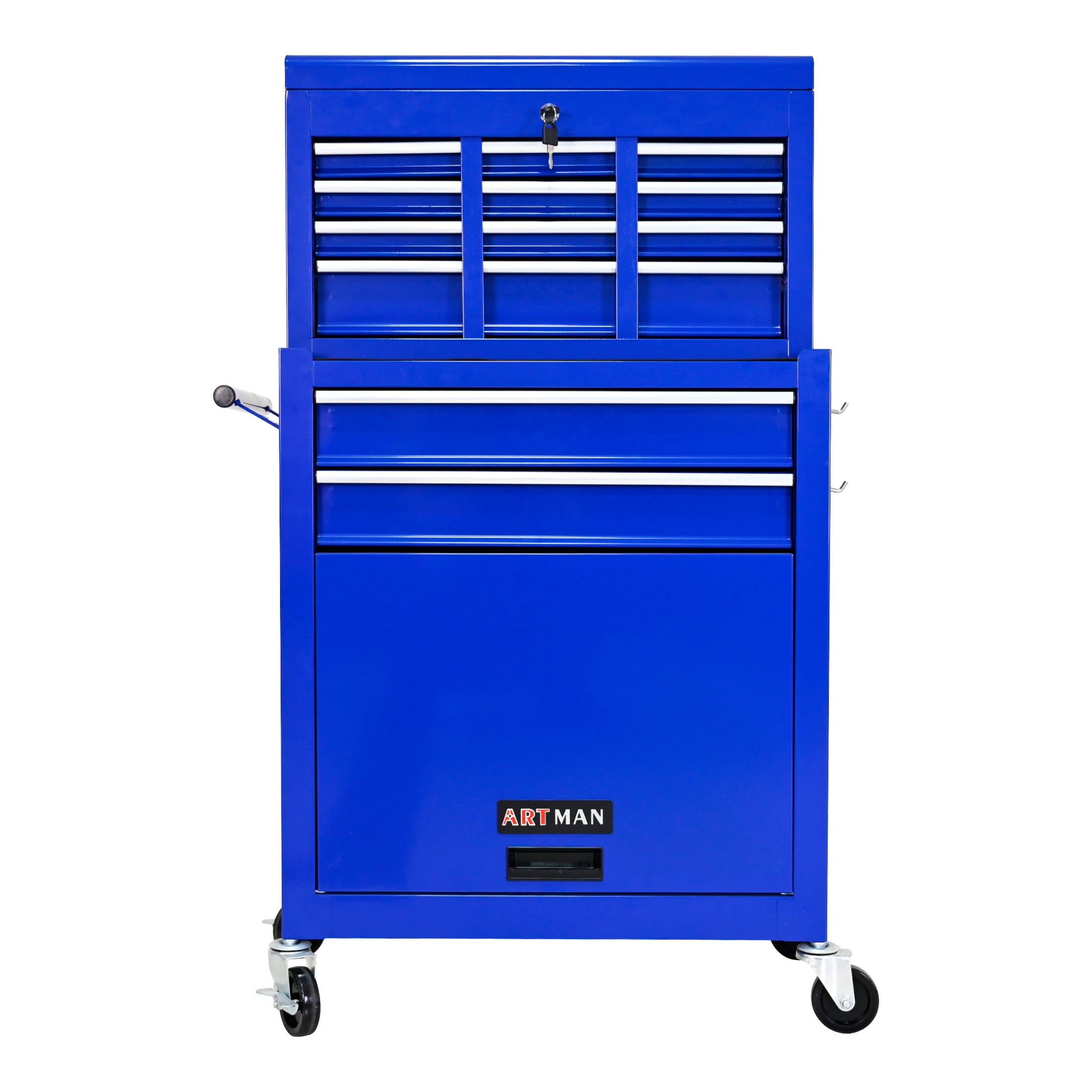 Noble House Heavy-Duty Rolling Tool Chest, 8-Drawer Steel Storage Box Organizer with Detachable Box, Blue