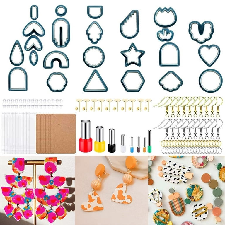 Ktcina 142pcs Clay Cutters Set Polymer Clay Cutters Set with 24 Shapes Stainless Steel Clay Earring Cutters with Earring Accessories Stainless Steel