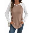 thumbnail image 3 of Hauts à Manches Longues en Tricot Gaufré pour Femmes, Col Rond, Décontracté, Khaki m, 3 of 9