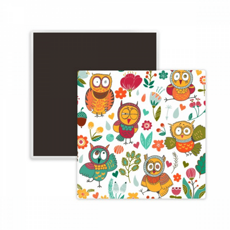 

Flowers s Owls Hand Painting Drawing Square Ceracs Fridge Magnet Keepsake Memento