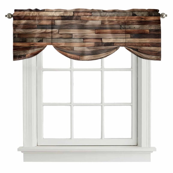 Tie Up Valances for Windows, Western Barn Door Adjustable Valance Curtains Window Treatment for Living Room, Vintage Farmhouses Wooden Door Brown Rod Pocket Kitchen Curtains & Drapes 60x18 Inch