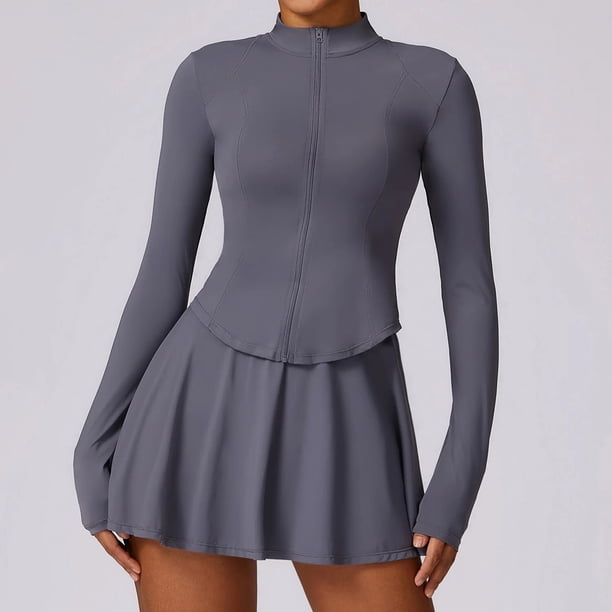 Conjunto deportivo de 2 piezas para mujer, traje de Yoga, ropa deportiva de manga larga, Top deportivo, Falda corta, mallas de entrenamiento para gimnasio, ropa de gimnasio