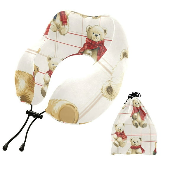 BZSMCE Travel Pillow Comfy Bears on Checkered Canvas Pattern 10.5x9.5x6in