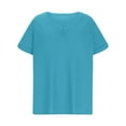 thumbnail image 4 of miqiqism Women's Plus Size V-Neck T-Shirts Henley Neck Loose Blouses Lady Short Sleeve Tops Oversize Pullover Tshirts Casual Solid Shirts 2025 Fashion,03_Sky Blue,XX-Large, 4 of 5