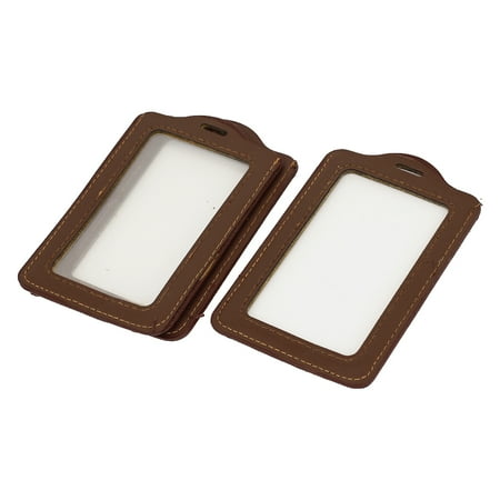 - School Office Faux Leather Name Tag ID Badge Card Holder Carrier Brown 3pcs