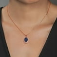 thumbnail image 4 of Gem Stone King 18K Rose Gold Plated Silver Blue Sapphire Pendant Necklace for Women (7.41 Cttw, Oval 14X10MM, Gemstone September Birthstone, with 18 inch Silver Chain), 4 of 5