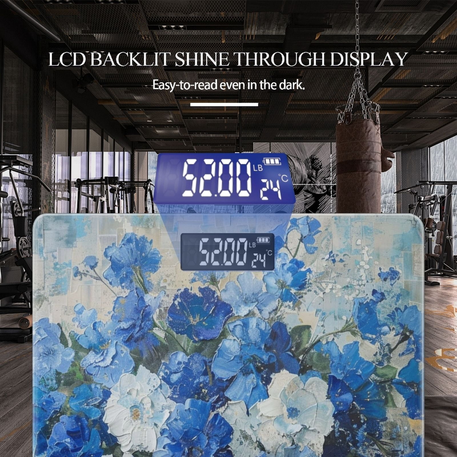 High Precision Body Weight Scale Smart Bathroom Scales with Large LCD Display(400lbs),Decorative for Bedroom-Beautiful Bouquet Of Blue And White Flowers
